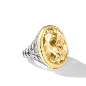 Albion Oval Ring in Sterling Silver with 18K Yellow Gold and Champagne Citrine, 21mm