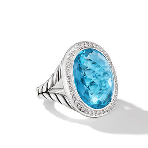 Albion Oval Ring in Sterling Silver with Blue Topaz and Diamonds, 21mm