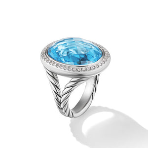 Albion Oval Ring in Sterling Silver with Blue Topaz and Diamonds, 21mm