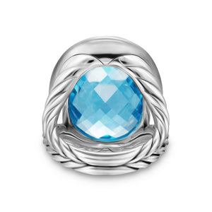 Albion Oval Ring in Sterling Silver with Blue Topaz and Diamonds, 21mm