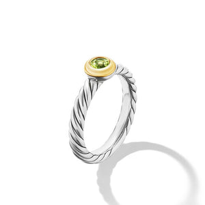 Petite Cable Ring in Sterling Silver with 14K Yellow Gold and Peridot, 2.8mm