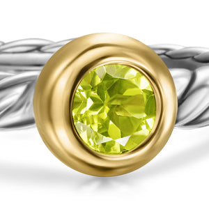 Petite Cable Ring in Sterling Silver with 14K Yellow Gold and Peridot, 2.8mm