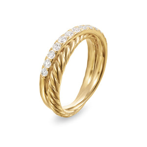 Crossover Two Row Ring in 18K Yellow Gold with Diamonds, 5mm, Size 6