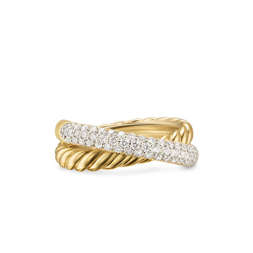 Crossover Two Row Ring in 18K Yellow Gold with Diamonds, 7.5mm, Size 7