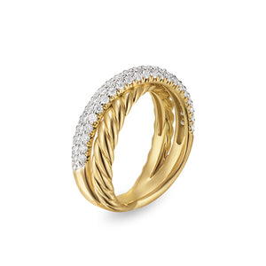 Crossover Two Row Ring in 18K Yellow Gold with Diamonds, 7.5mm, Size 7