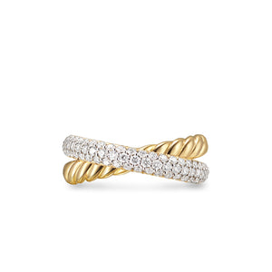 Crossover Two Row Ring in 18K Yellow Gold with Diamonds, 7.5mm, Size 7