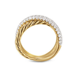 Crossover Two Row Ring in 18K Yellow Gold with Diamonds, 7.5mm, Size 7