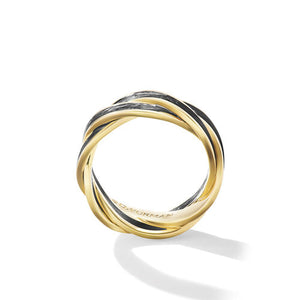 DY Helios Band Ring in 18K Yellow Gold with Forged Carbon, 9mm