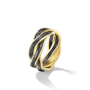 DY Helios Band Ring in 18K Yellow Gold with Forged Carbon, 9mm