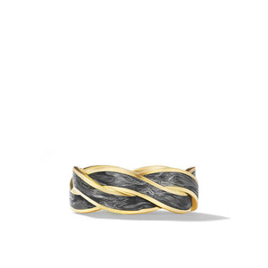 DY Helios Band Ring in 18K Yellow Gold with Forged Carbon, 9mm