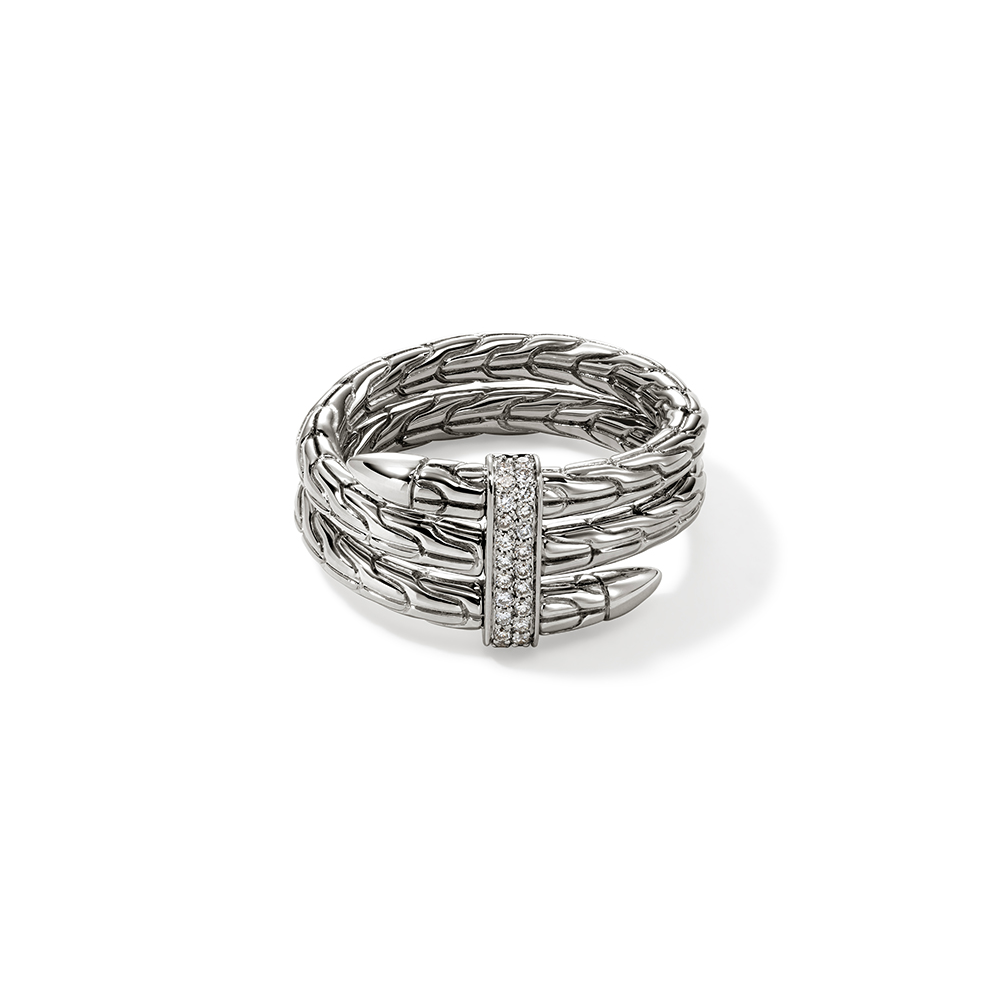 John Hardy Spear Sterling Silver Pave Diamond Double Coil Ring