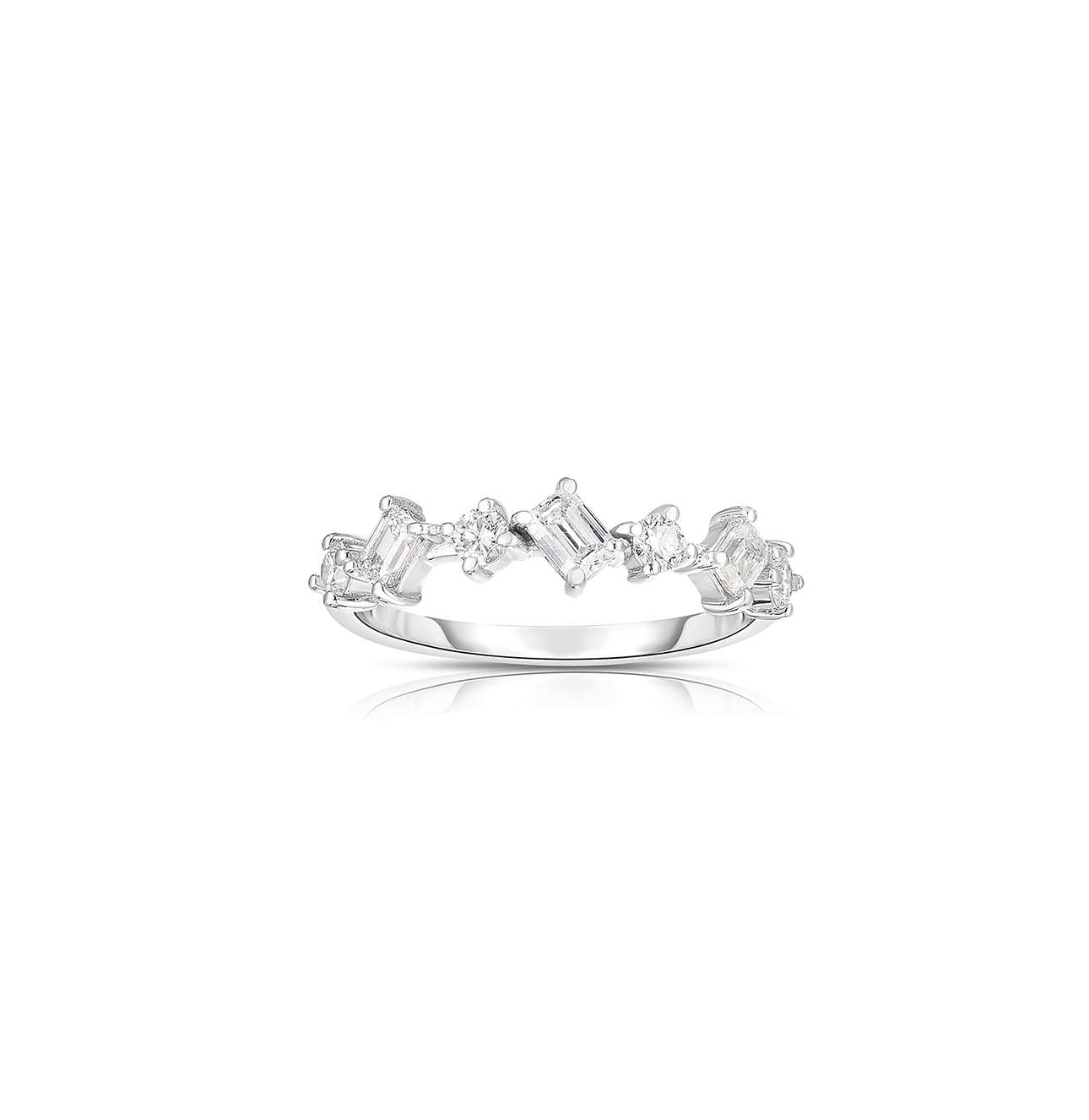 Sabel Collection White Gold Round and Baguette Diamond Stack Ring