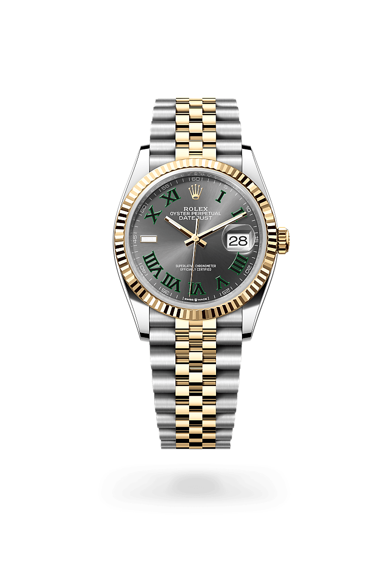 Rolex Datejust 36 in Oystersteel and Yellow Gold, m126233-0035 Upright with Shadow - Fink's Jewelers