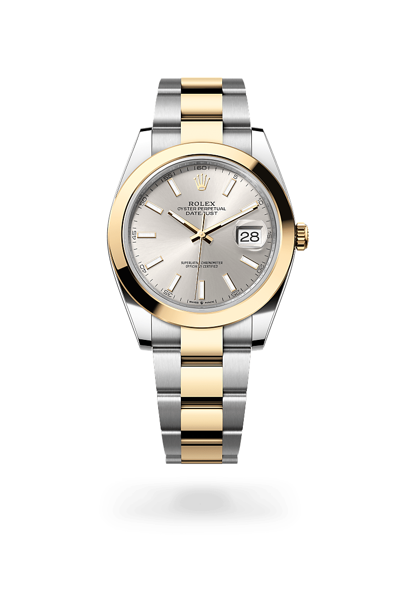 Rolex Datejust 41 in Oystersteel and Yellow Gold, m126303-0001 Upright with Shadow - Fink's Jewelers