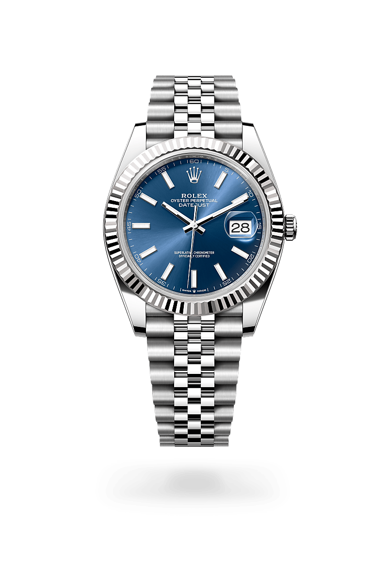 Rolex Datejust 41 in Oystersteel and White Gold, m126334-0002 Upright with Shadow - Fink's Jewelers