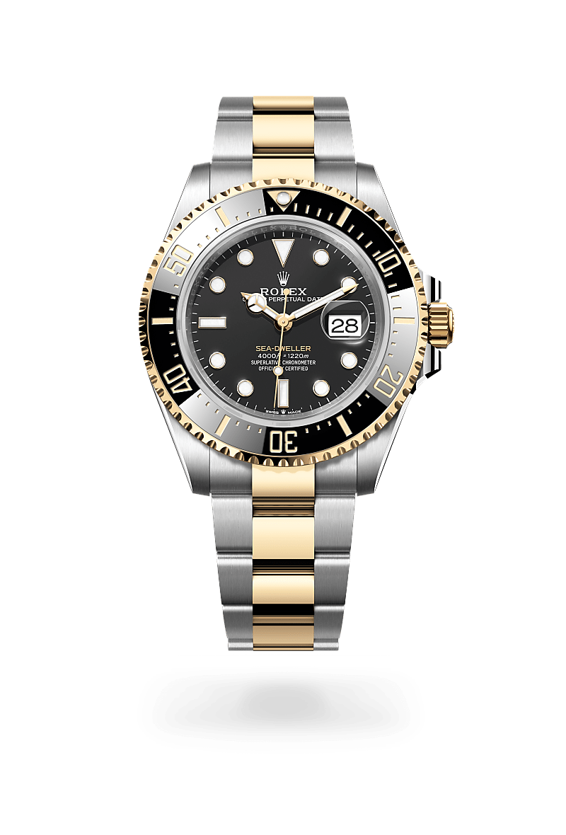 Rolex Sea-Dweller in Oystersteel and Yellow Gold, m126603-0001 Upright with Shadow - Fink's Jewelers