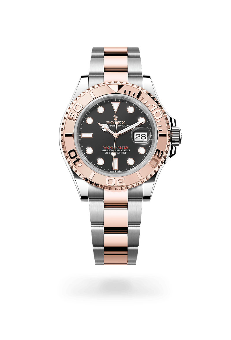 Rolex Yacht-Master 40 in Oystersteel and Everose Gold, m126621-0002 Upright with Shadow - Fink's Jewelers