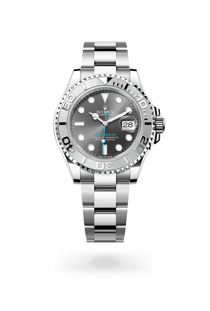 Rolex Yacht-Master 40 in Oystersteel and Platinum, m126622-0001 Upright with Shadow - Fink's Jewelers