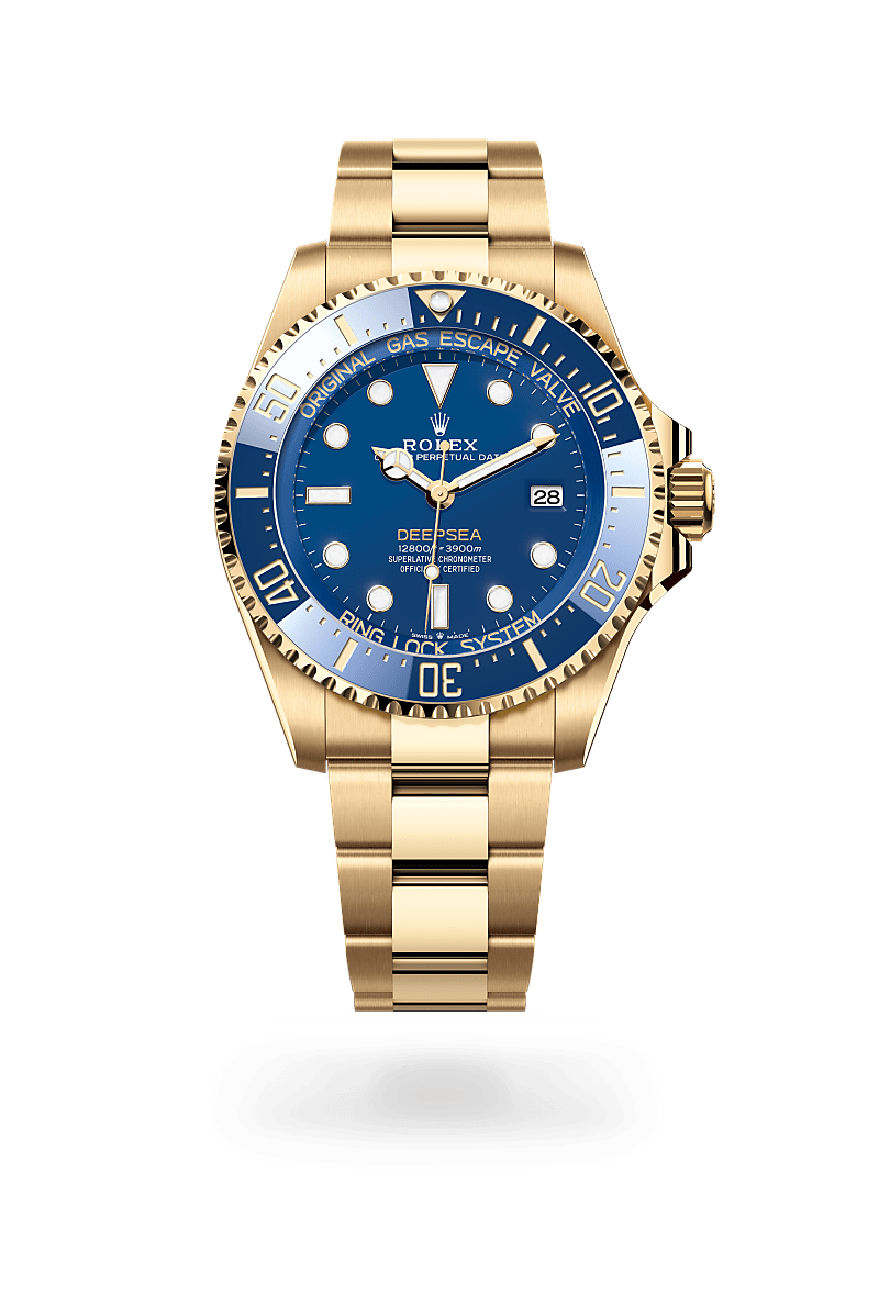 Rolex Deepsea in Yellow Gold, m136668lb-0001 Upright with Shadow - Fink's Jewelers