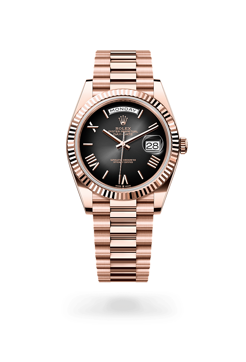 Rolex Day-Date 40 in Everose Gold, m228235-0055 Upright with Shadow - Fink's Jewelers