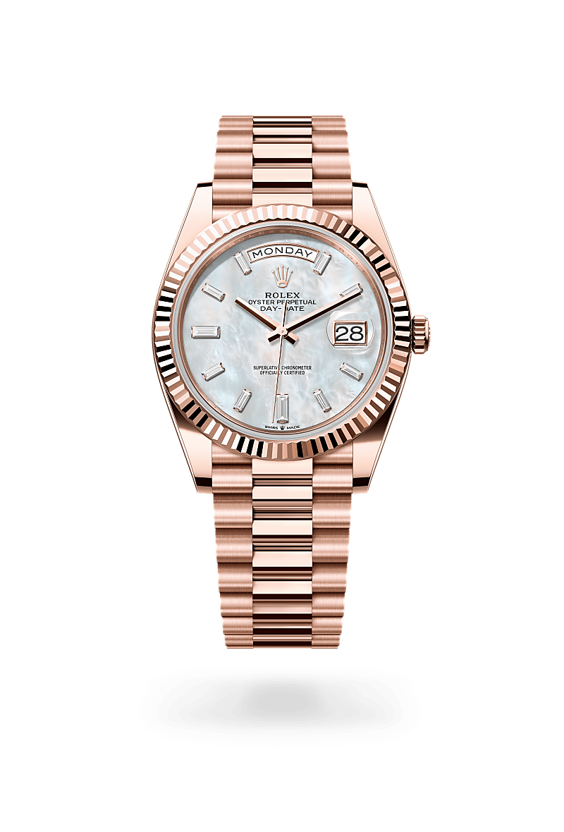 Rolex Day-Date 40 in Everose Gold, m228235-0056 Upright with Shadow - Fink's Jewelers