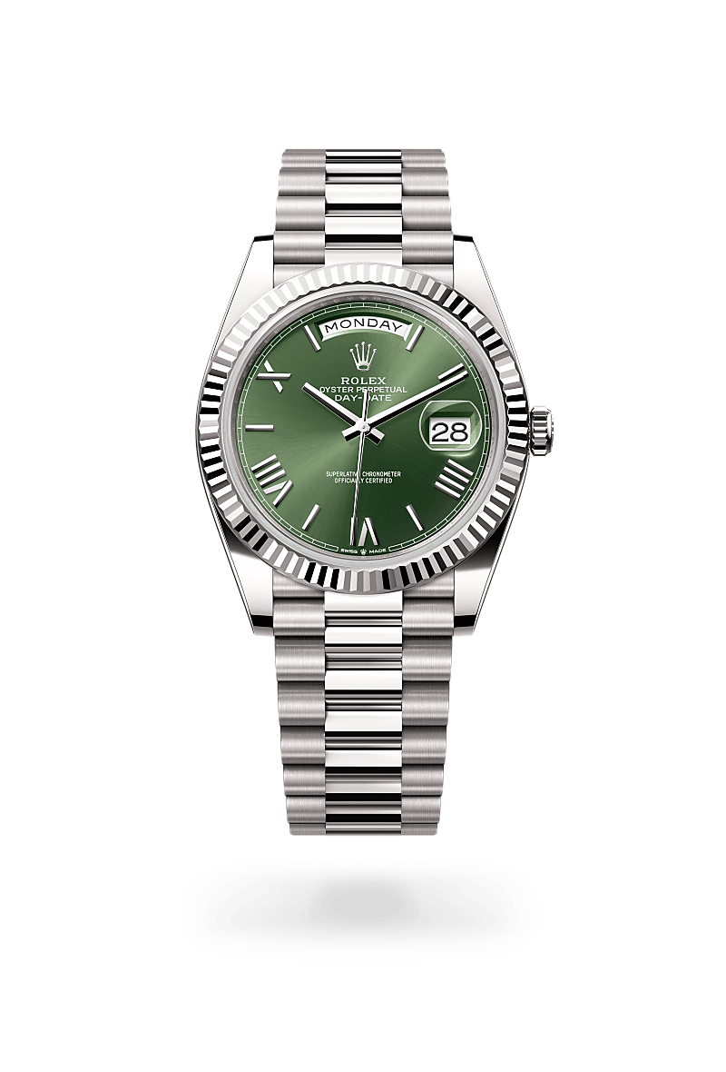 Rolex Day-Date 40 in White Gold, M228239-0033 Upright with Shadow - Fink's Jewelers