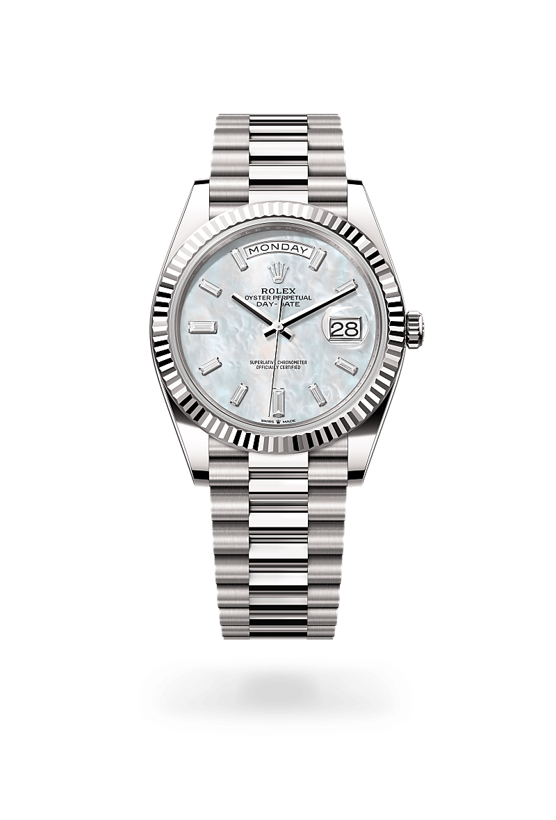 Rolex Day-Date 40 in White Gold, m228239-0078 Upright with Shadow - Fink's Jewelers