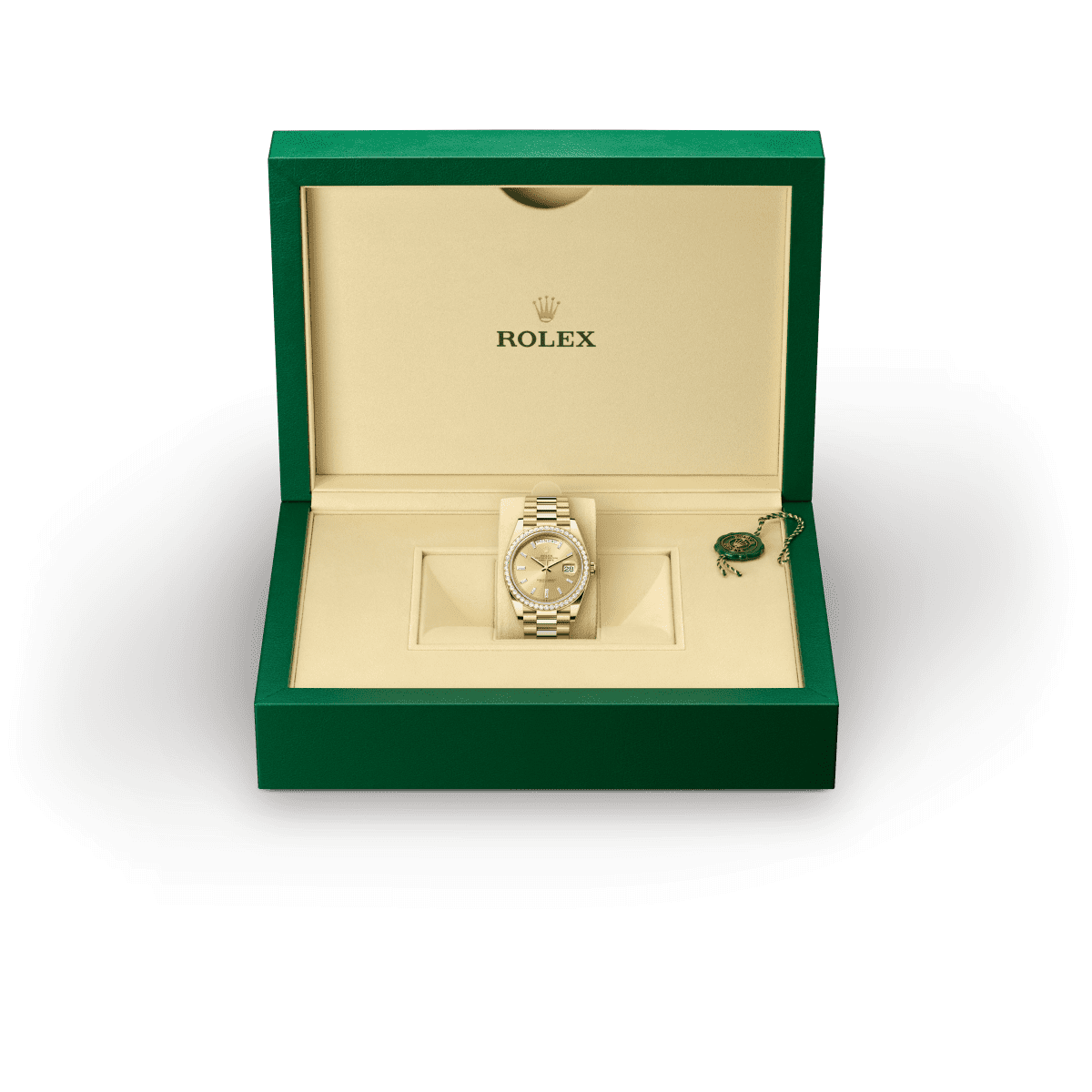 Rolex Day-Date 40 in Yellow Gold and Diamonds, m228348rbr-0002 Presentation Box - Fink's Jewelers