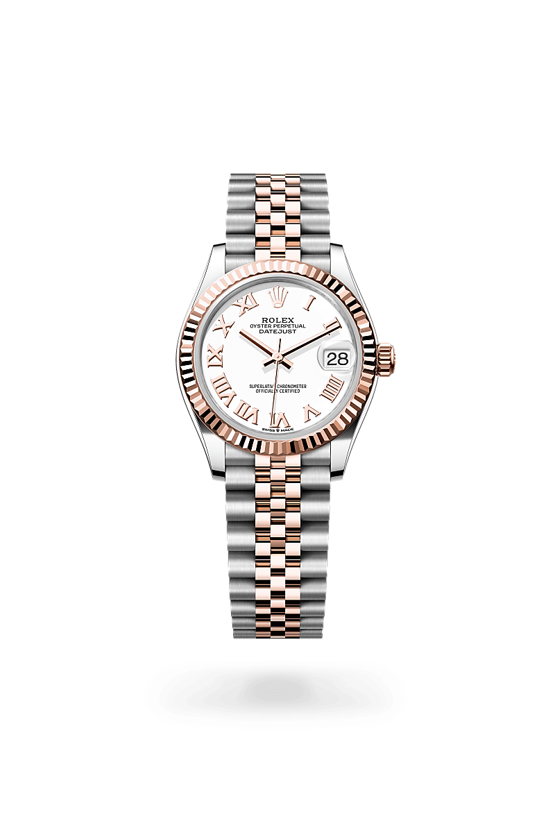 Rolex Datejust 31 in Oystersteel and Everose Gold, m278271-0002 Upright with Shadow - Fink's Jewelers