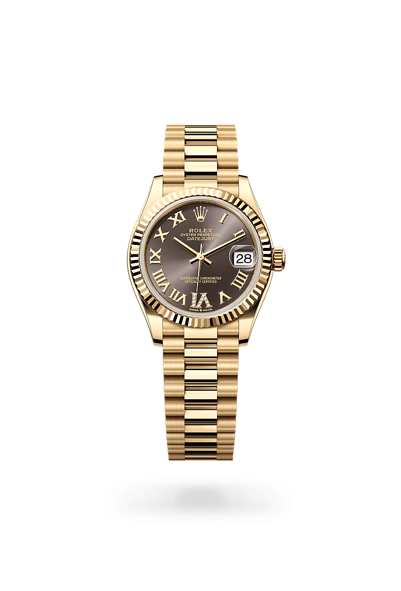 Rolex Datejust 31 in Yellow Gold, m278278-0032 Upright with Shadow - Fink's Jewelers