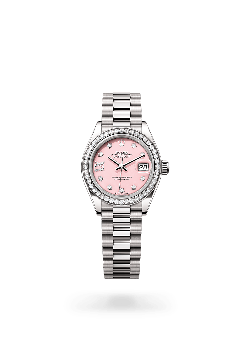 Rolex Lady-Datejust in White Gold and Diamonds, m279139rbr-0002 Upright with Shadow - Fink's Jewelers