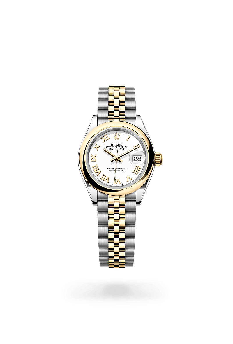 Rolex Lady-Datejust in Oystersteel and Yellow Gold, m279163-0023 Upright with Shadow - Fink's Jewelers