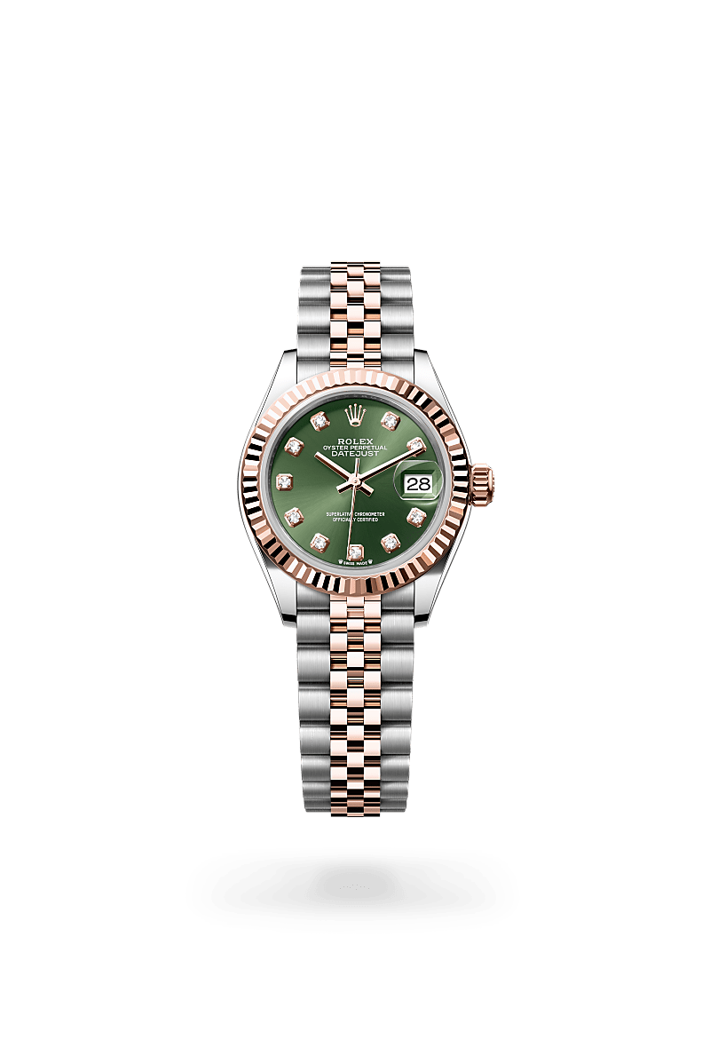 Rolex Lady-Datejust in Oystersteel and Everose Gold, m279171-0007 Upright with Shadow - Fink's Jewelers