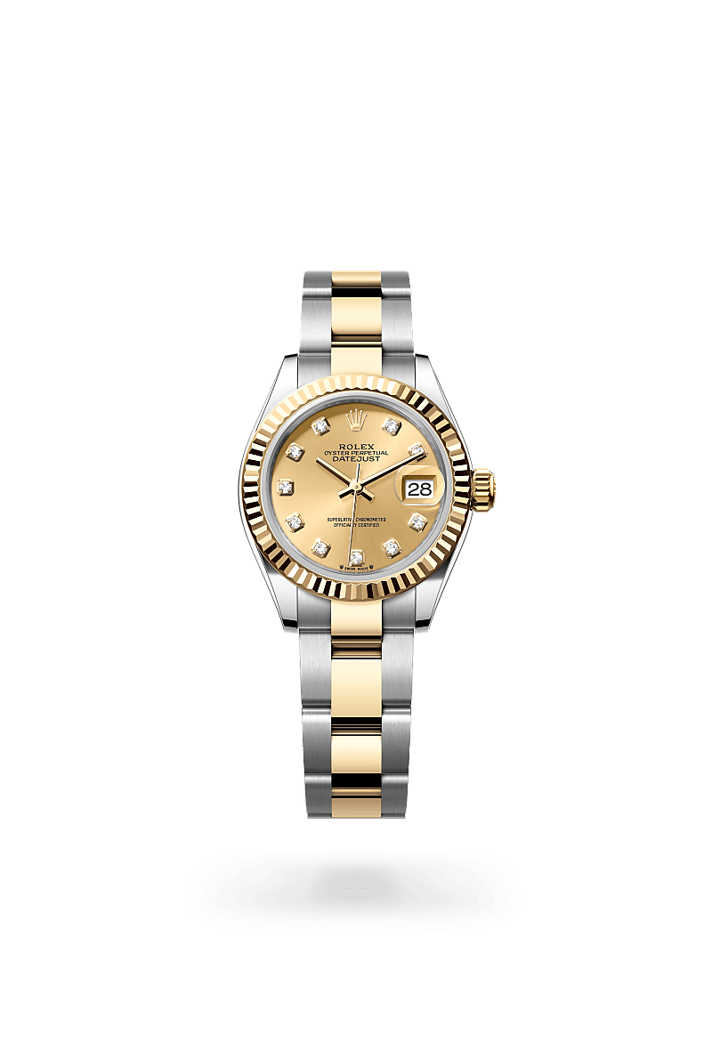 Rolex Lady-Datejust in Oystersteel and Yellow Gold, m279173-0012 Upright with Shadow - Fink's Jewelers