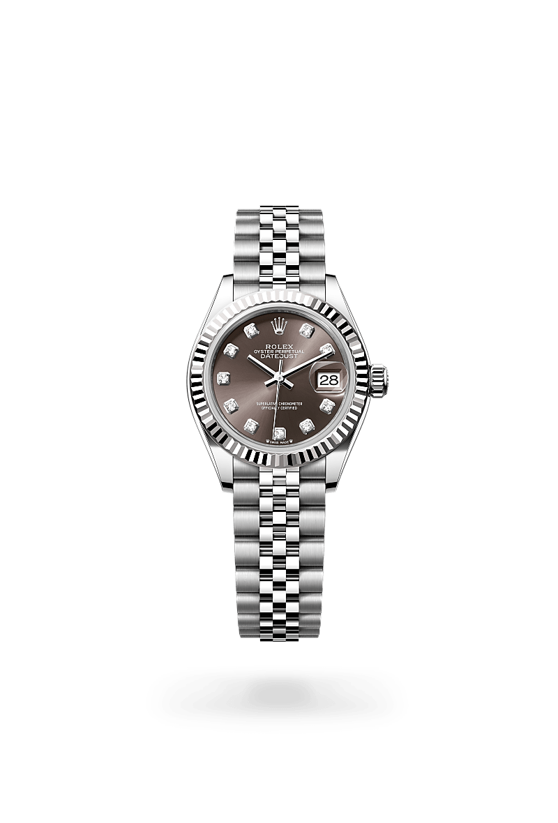 Rolex Lady-Datejust in Oystersteel and White Gold, m279174-0015 Upright with Shadow - Fink's Jewelers