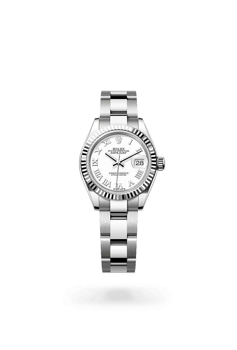 Rolex Lady-Datejust in Oystersteel and White Gold, m279174-0020 Upright with Shadow - Fink's Jewelers