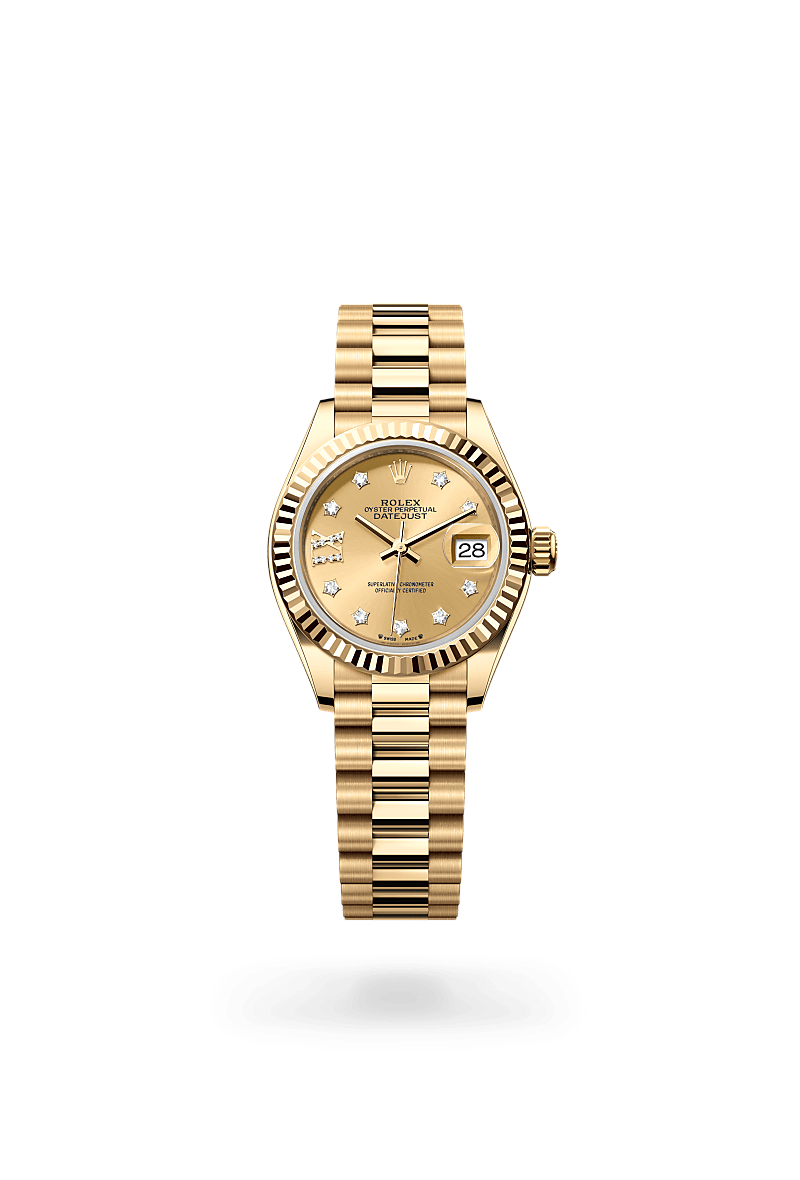 Rolex Lady-Datejust in Yellow Gold, m279178-0013 Upright with Shadow - Fink's Jewelers