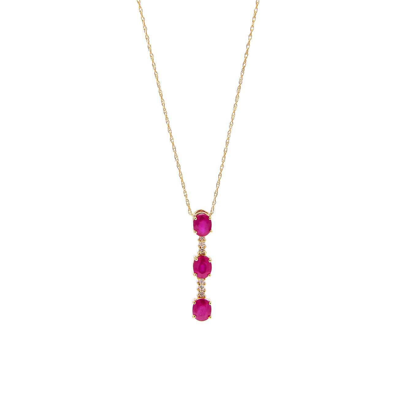 Sabel Collection 14K Yellow Gold Triple Ruby and Diamond Drop Pendant