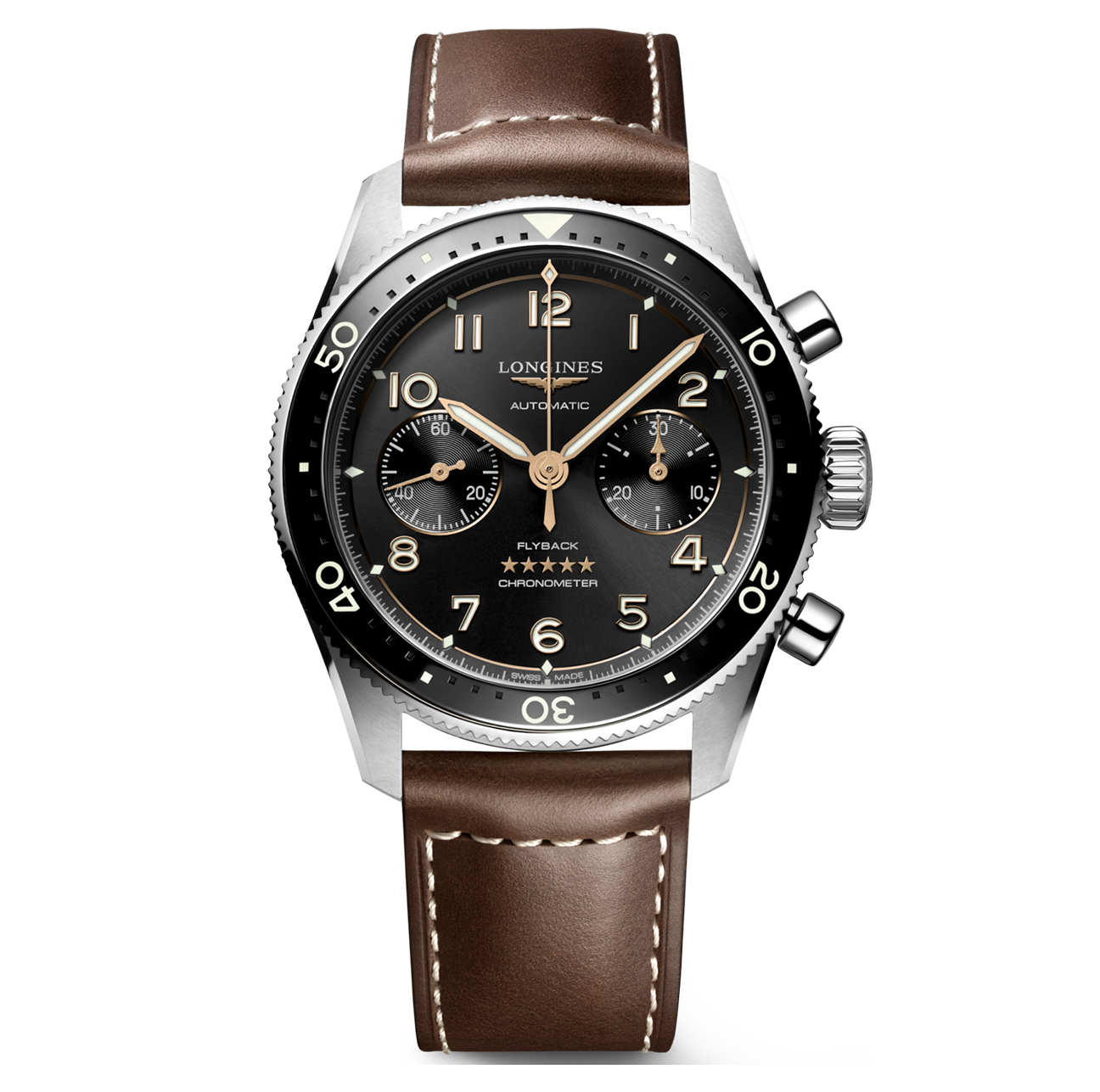 Longines Spirit Flyback 42mm Watch with Black Dial