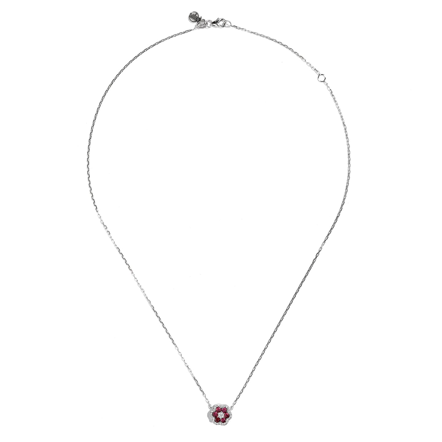 Sabel Collection 18K White Gold Ruby and Diamond Flower Pendant