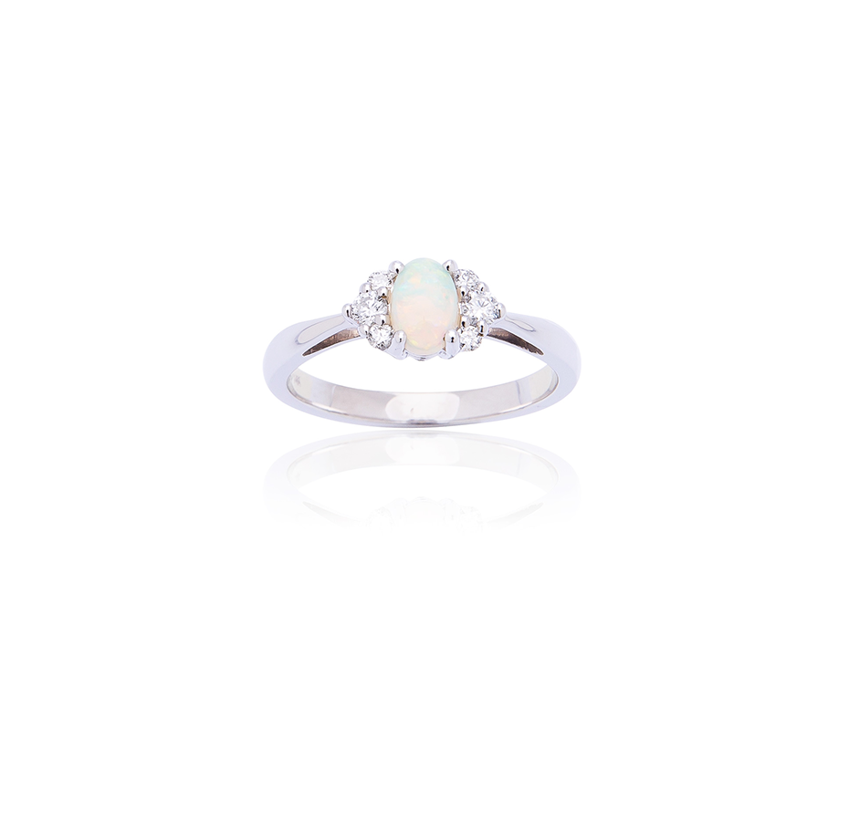 Sabel Collection 14K White Gold Oval Opal and Diamond Cluster Accent Ring