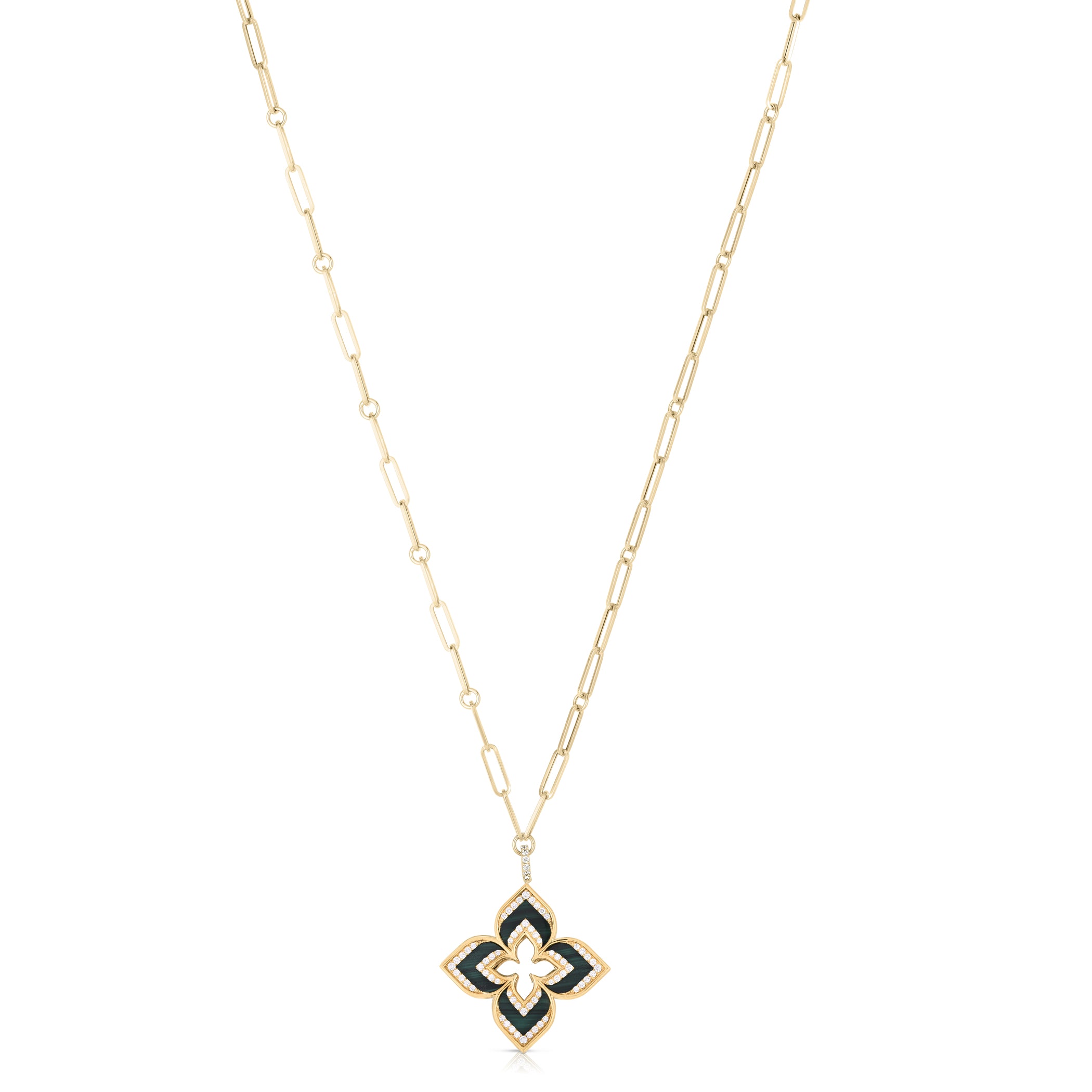 18K YELLOW GOLD MEDALLION CHARMS LARGE DIAMOND NECKLACE - Roberto