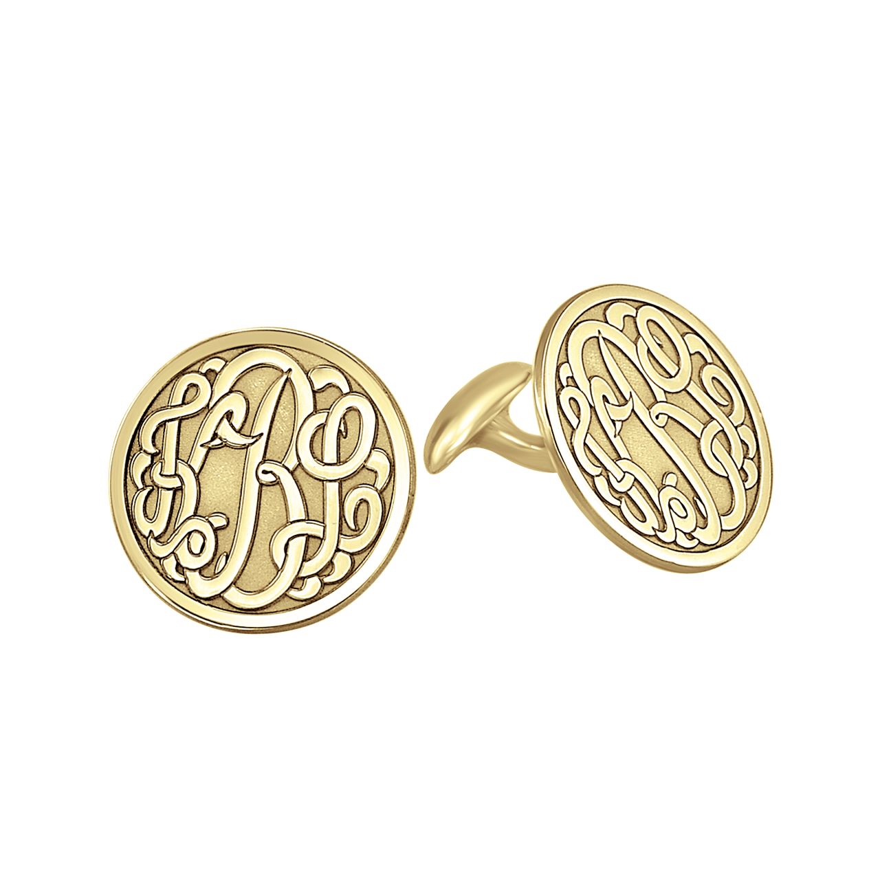 14K Yellow Gold Plated Fink's 18mm Classic Bordered Monogram Cufflinks