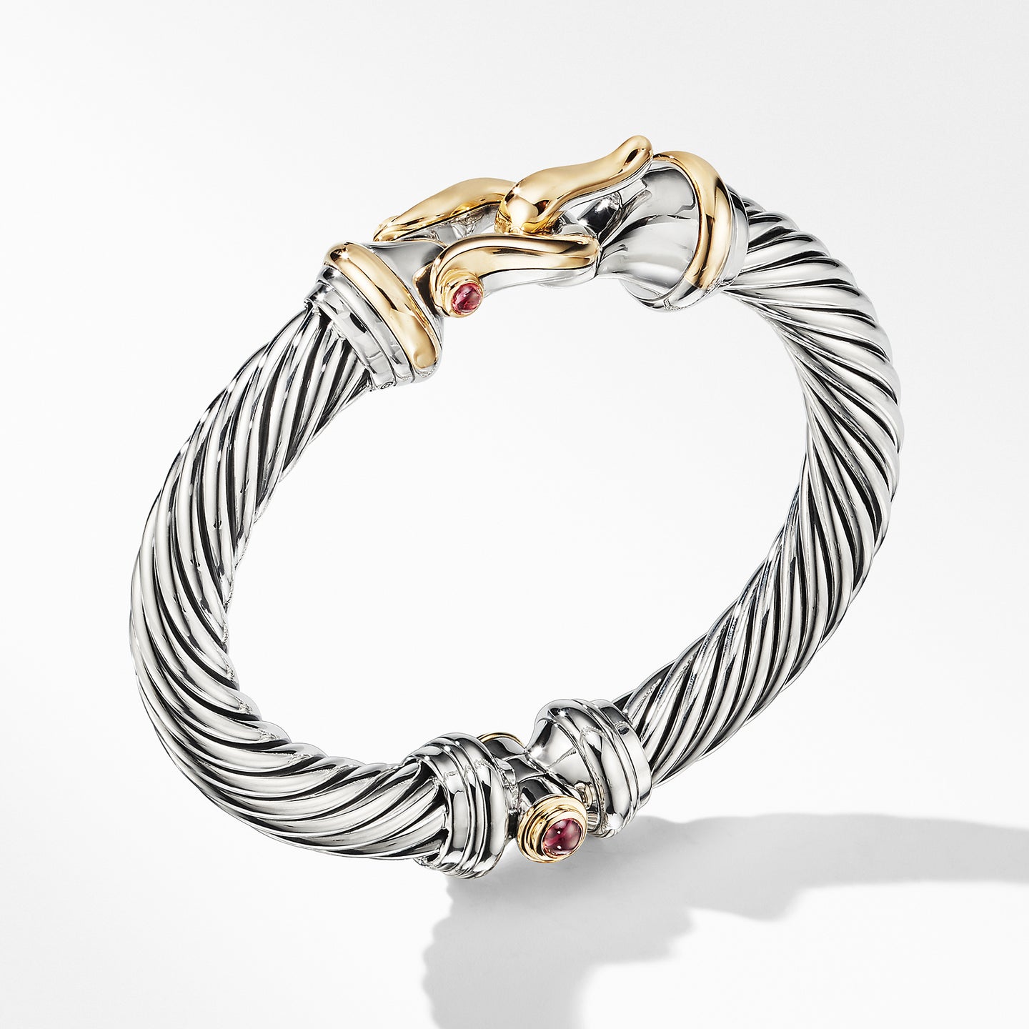 David Yurman Cable Buckle Bracelet with 18K Yellow Gold and Rhodolite Garnet