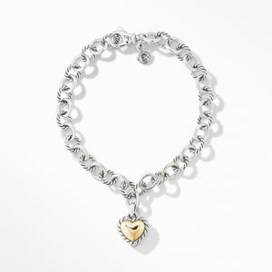 David Yurman Cable Cookie Classic Bracelet with Yellow Gold Heart Charm