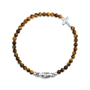 Spiritual Beads Cross Station Bracelet with Tiger's Eye, Size Medium