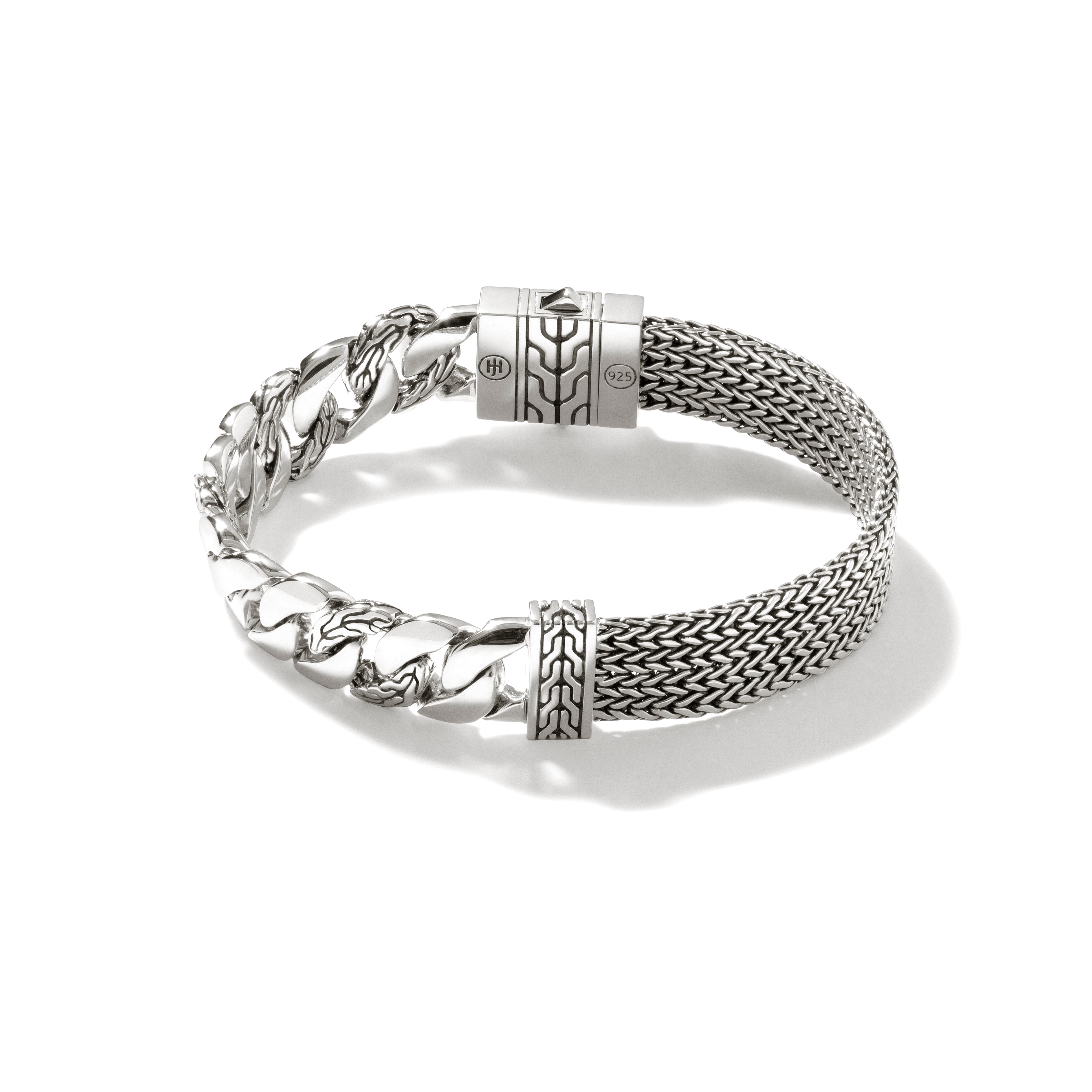 Triangle Linked Studded 3 Tone Sterling Silver Chain Bracelet