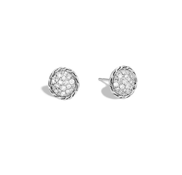 John Hardy Classic Chain Sterling Silver Diamond Stud Earrings