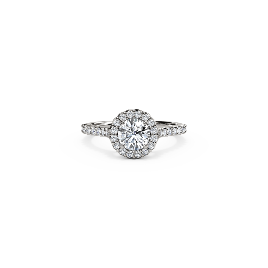 The Studio Collection Round Diamond Halo and Diamond Shank Engagement Ring