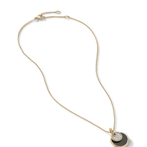 David Yurman DY Elements Small Pendant Necklace in 18K Yellow Gold with Black Onyx and Pavé Diamonds on Box Chain